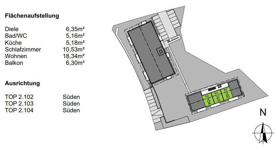 Flächenaufstellung 1. OG Haus 2 - rd. 45 m²