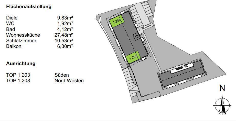 Flächenaufstellung 2. OG Haus 1 - rd. 64 m²