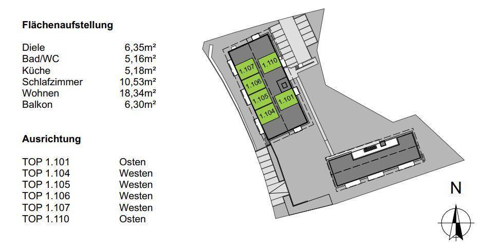 flächenaufstellung 1. OG Haus 1 - rd. 45 m²