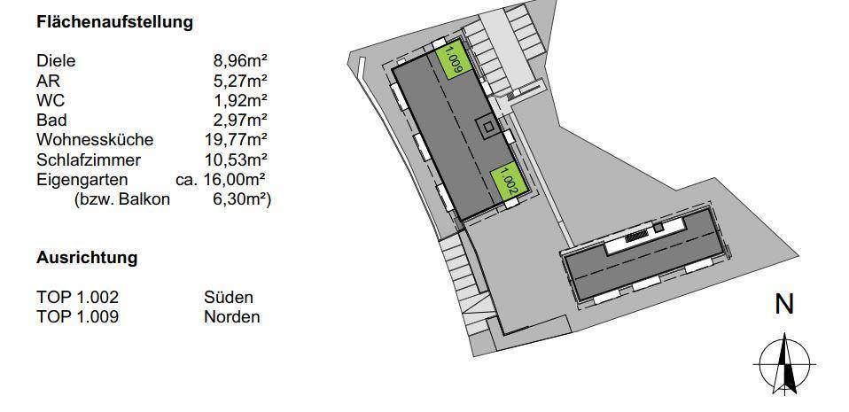 Flächenaufstellung EG Haus 1 - rd. 49 m²