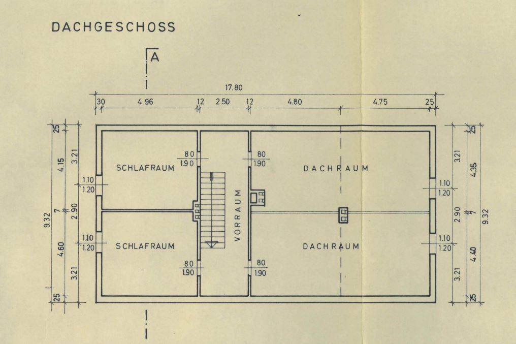 Grundriss des Dachgeschosses mit zwei Schlafzimmern und zwei Dachräumen.