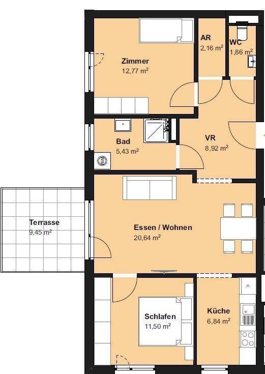 Detaillierter Grundriss der Wohnung mit Raumaufteilung und Flächenangaben.
