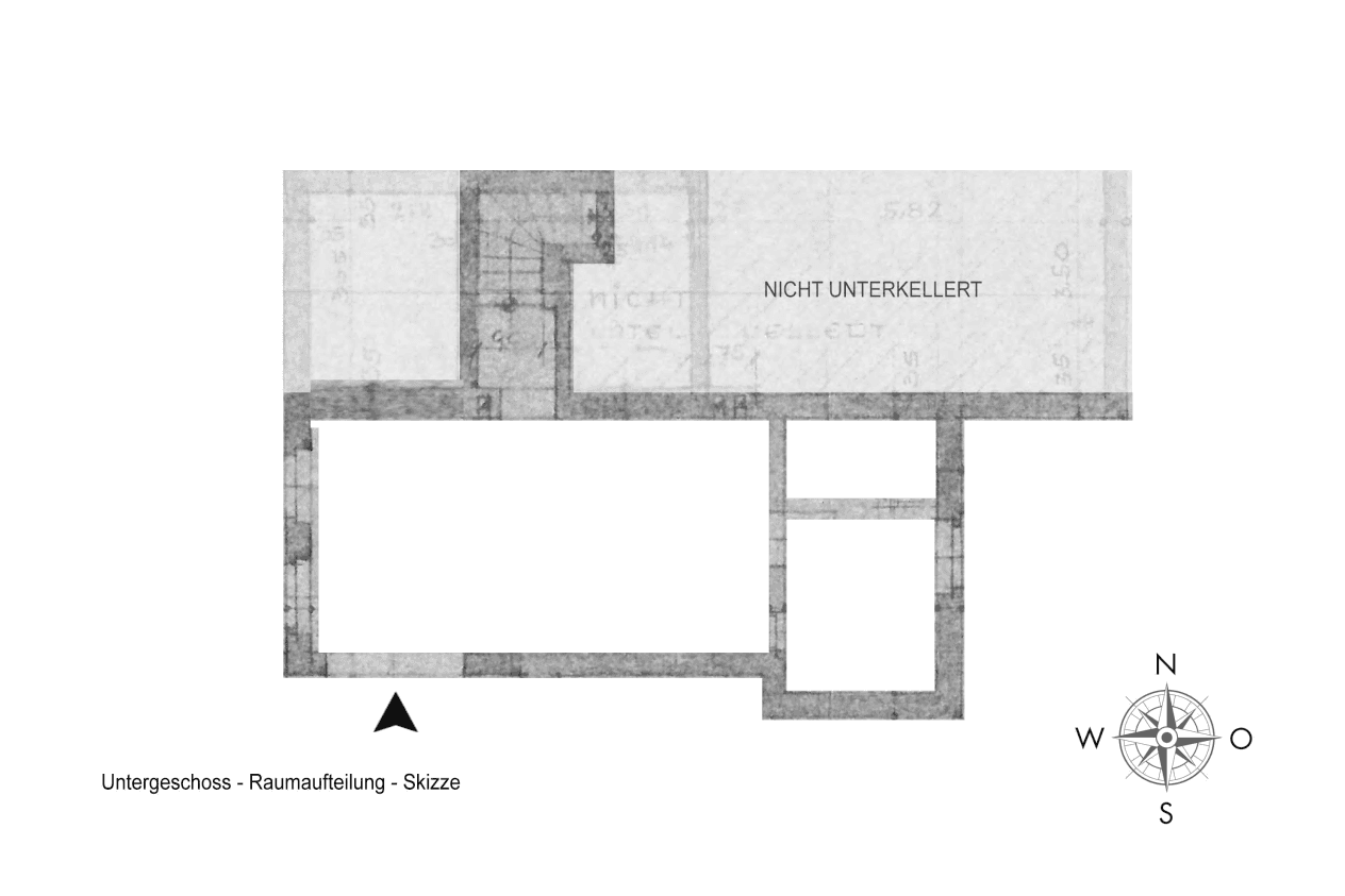Grundriss des Untergeschosses mit nicht unterkellertem Bereich.