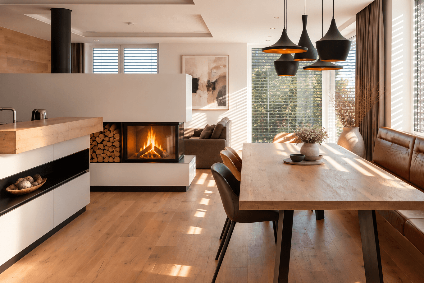 Küche Esszimmer KI dekoriert