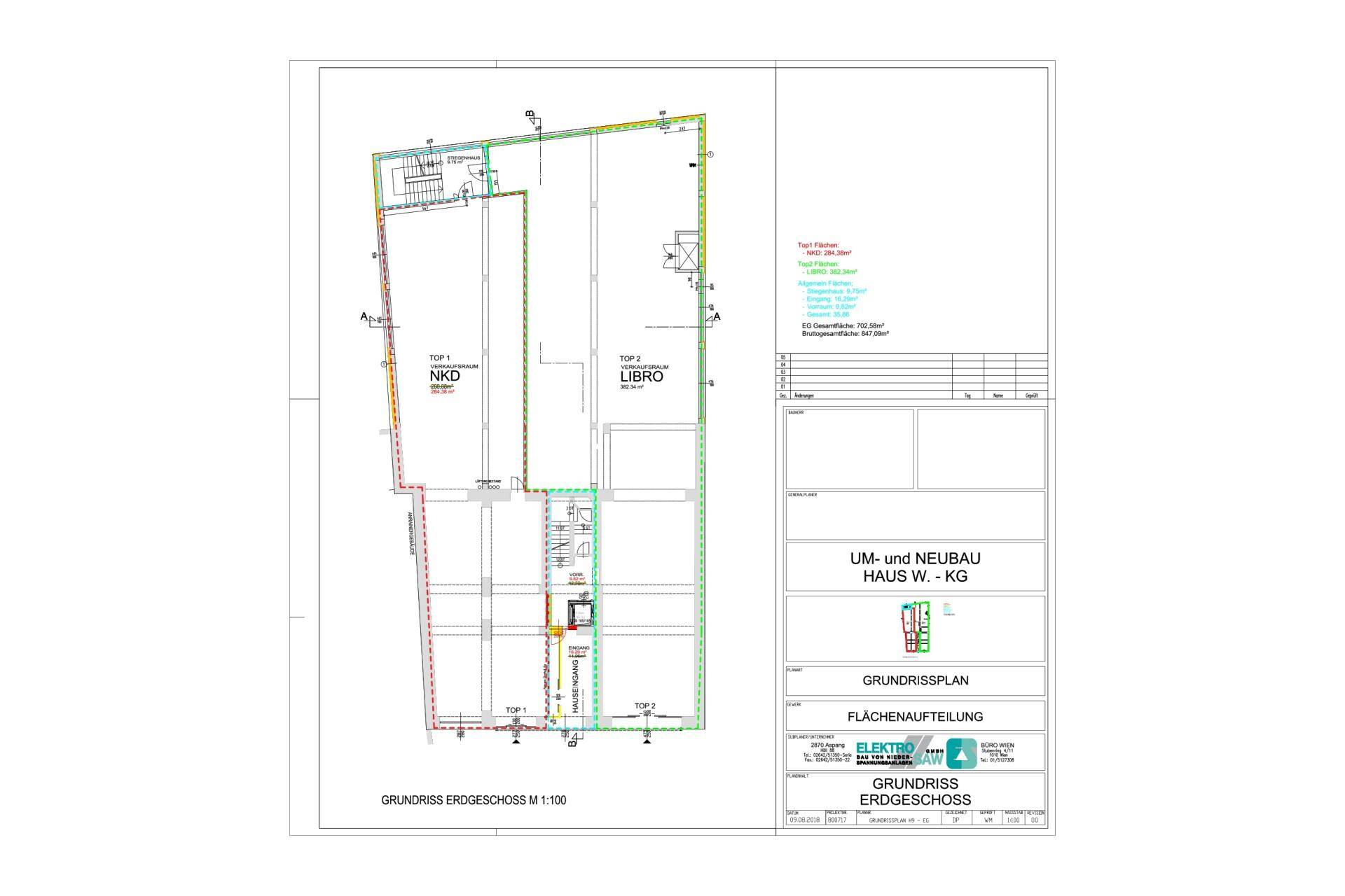 Grundriss des Obergeschosses mit Büroräumen, Lounge, Küche, Terrasse und mehreren Toiletten.