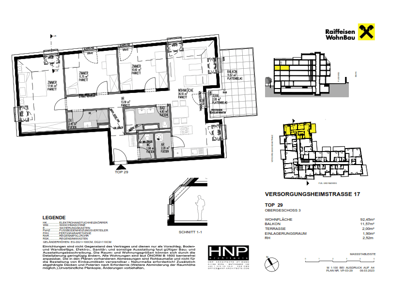 Detaillierter Grundriss einer modernen Wohnung mit Balkon, Terrasse und mehreren Zimmern.