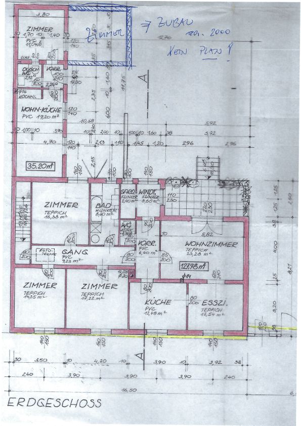 Grundriss EG (mit Zimmer im Zubau)