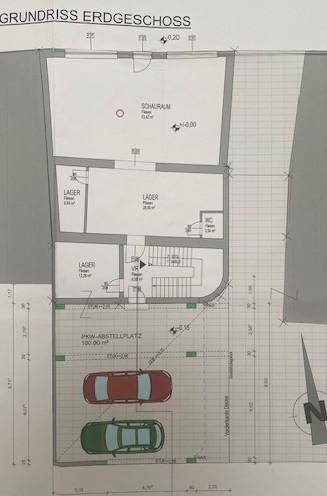 Grundriss EG mit Parkplätzen (überdacht)