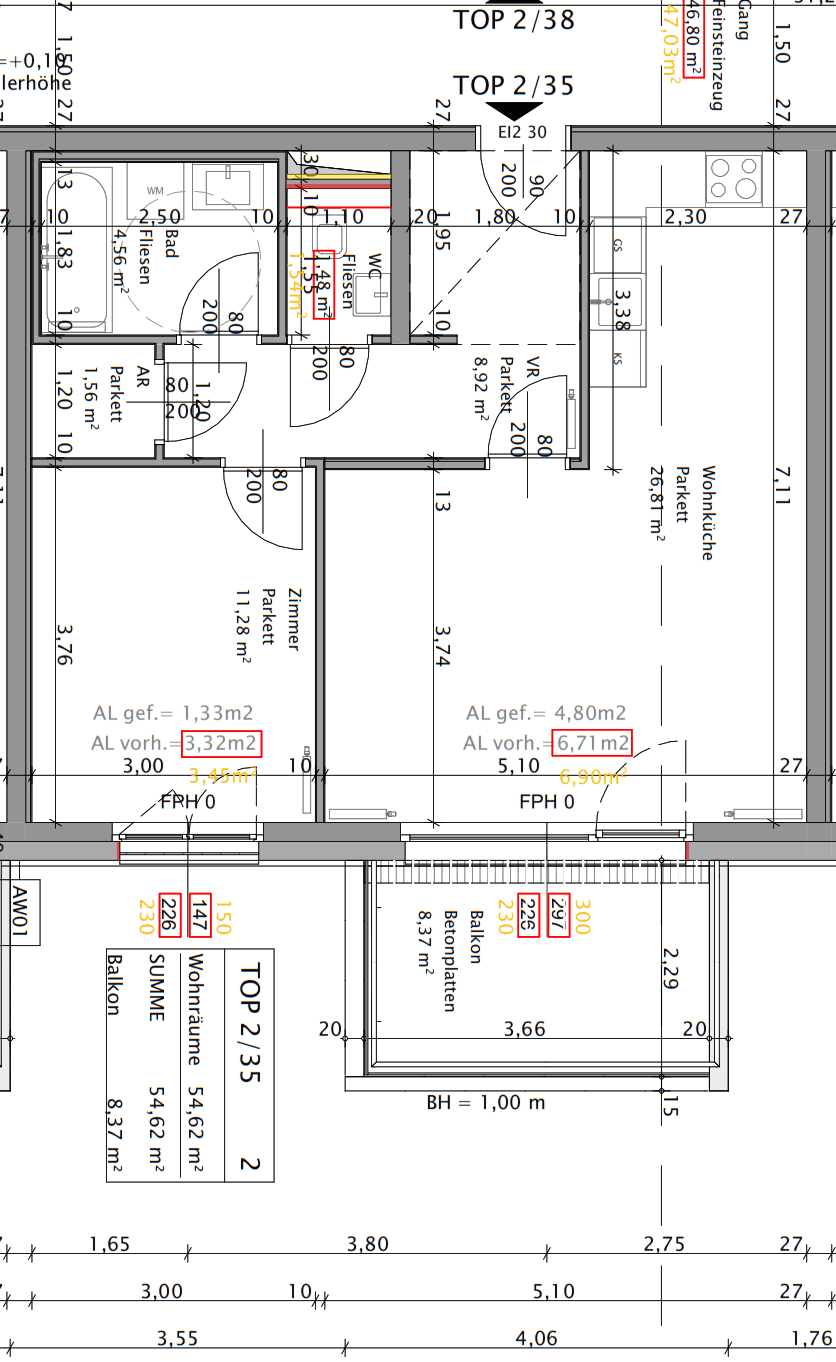 Grundriss-Planauschnitt Top 2.35