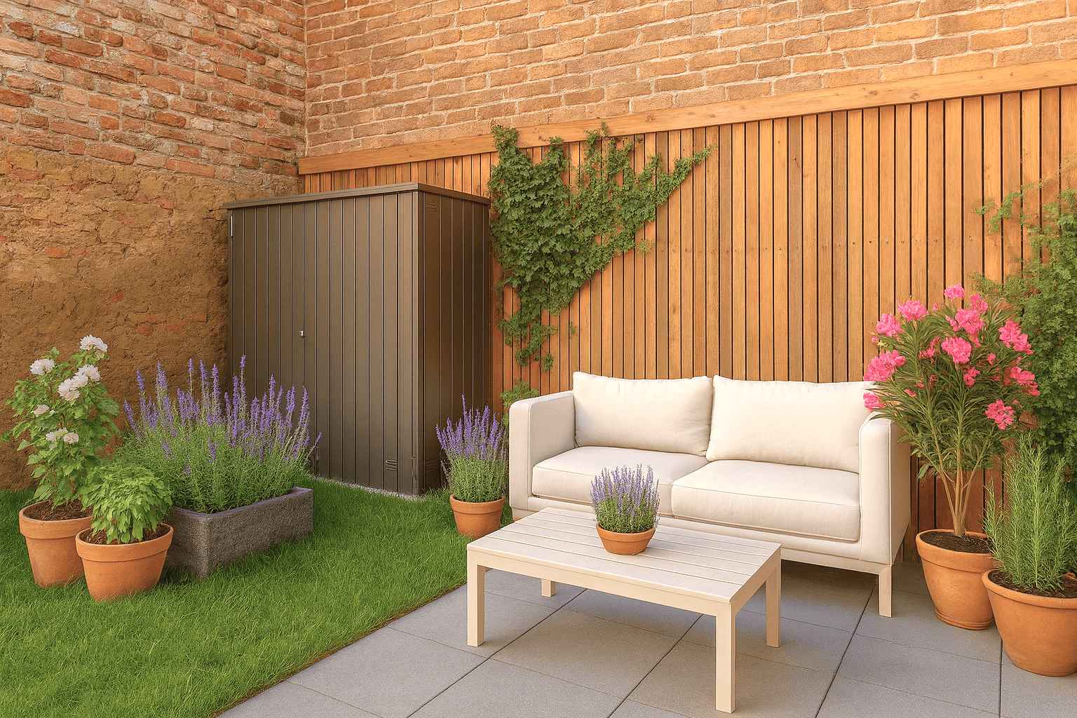Terrasse mit dem Garten, Einrichtungsvorschlag