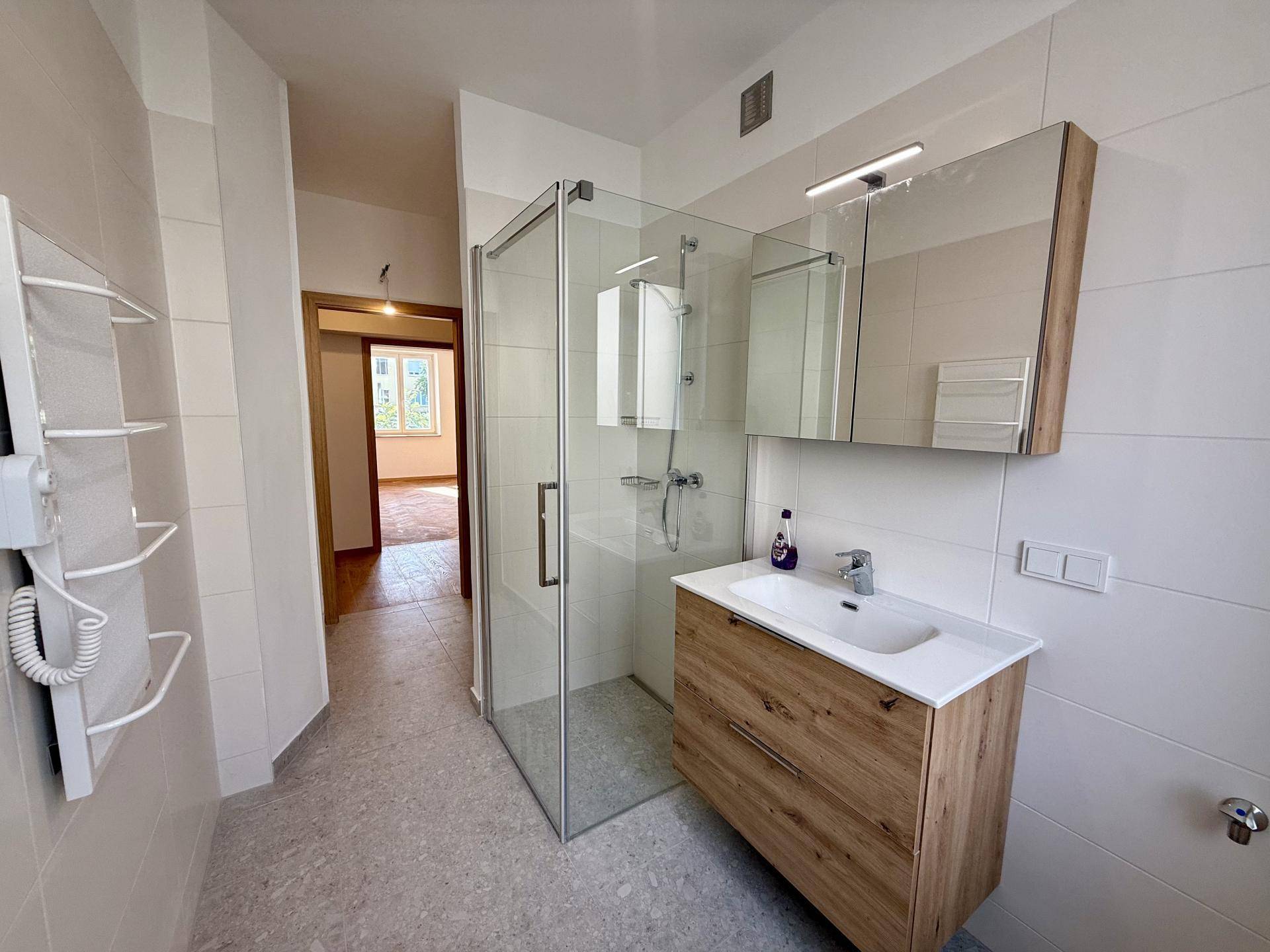 Badezimmer mit Walk-in Shower und Waschtisch