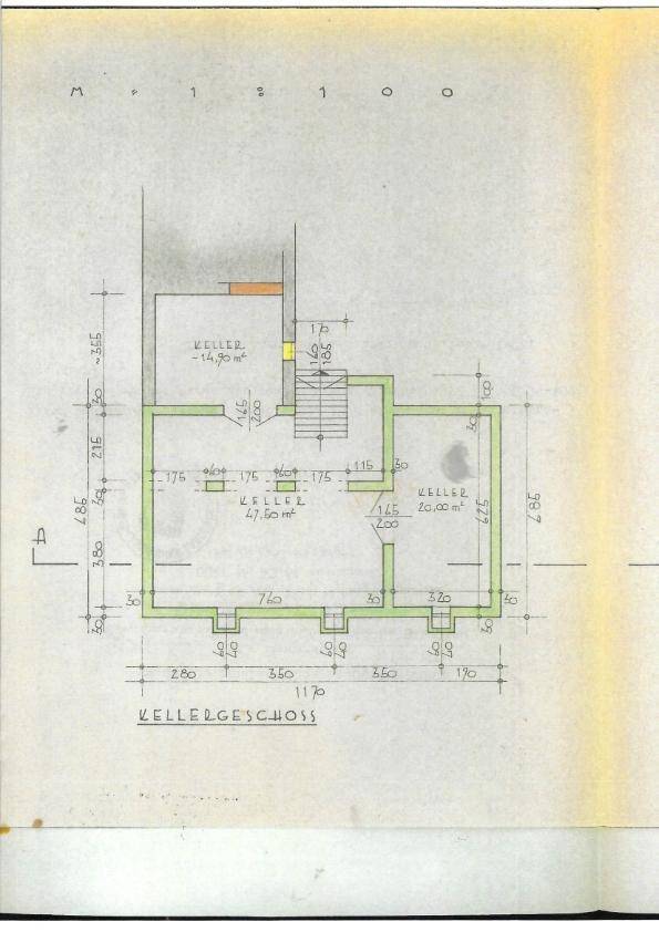 Grundriss des Kellergeschosses mit verschiedenen Kellerräumen.