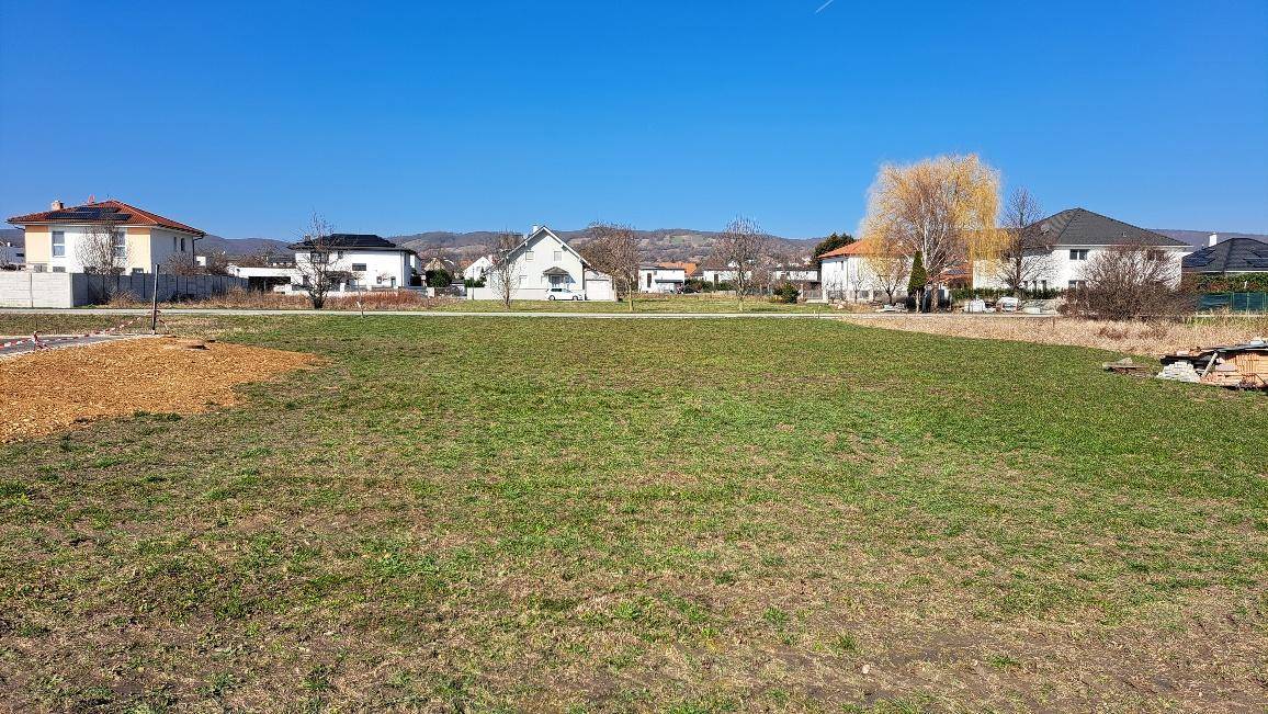 Weitläufiges, grünes Grundstück mit umliegenden Wohnhäusern unter einem klaren blauen Himmel.