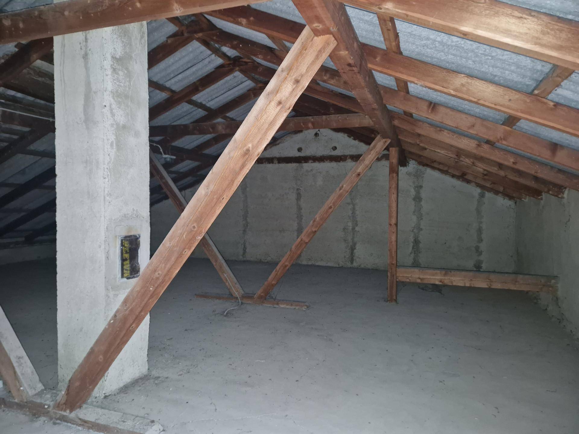 Unausgebauter Dachboden mit sichtbaren Holzbalken und Dachkonstruktion, bietet Ausbaupotenzial.