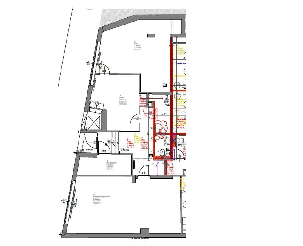 Detaillierter Grundriss mit Raumaufteilung und technischen Installationen.