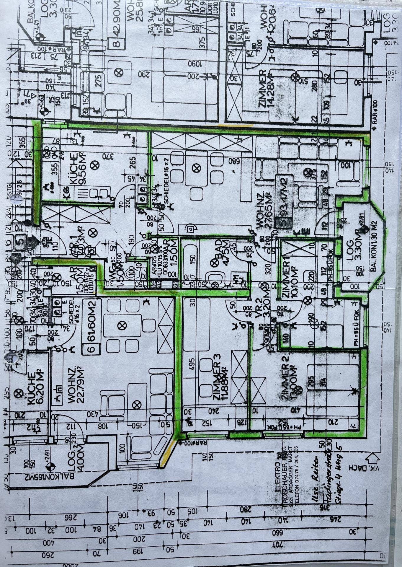 Detaillierter Grundriss mit eingezeichneten Räumen und Flächenangaben der Wohnung.