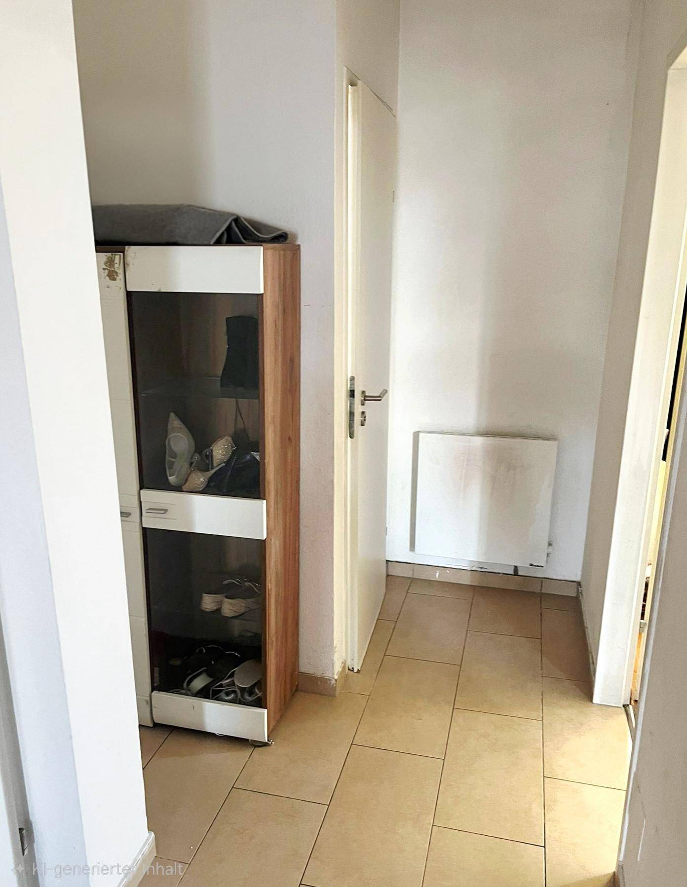 Eingangsbereich mit Fliesenboden und einem schmalen Schuhschrank.