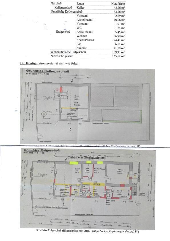 Grundrisse für Keller- und Erdgeschoss mit detaillierter Raumaufteilung und Flächenangaben.