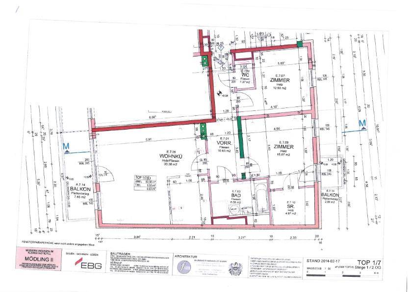 Detaillierter Grundriss der Wohnung mit Raumaufteilung und Bemaßungen.