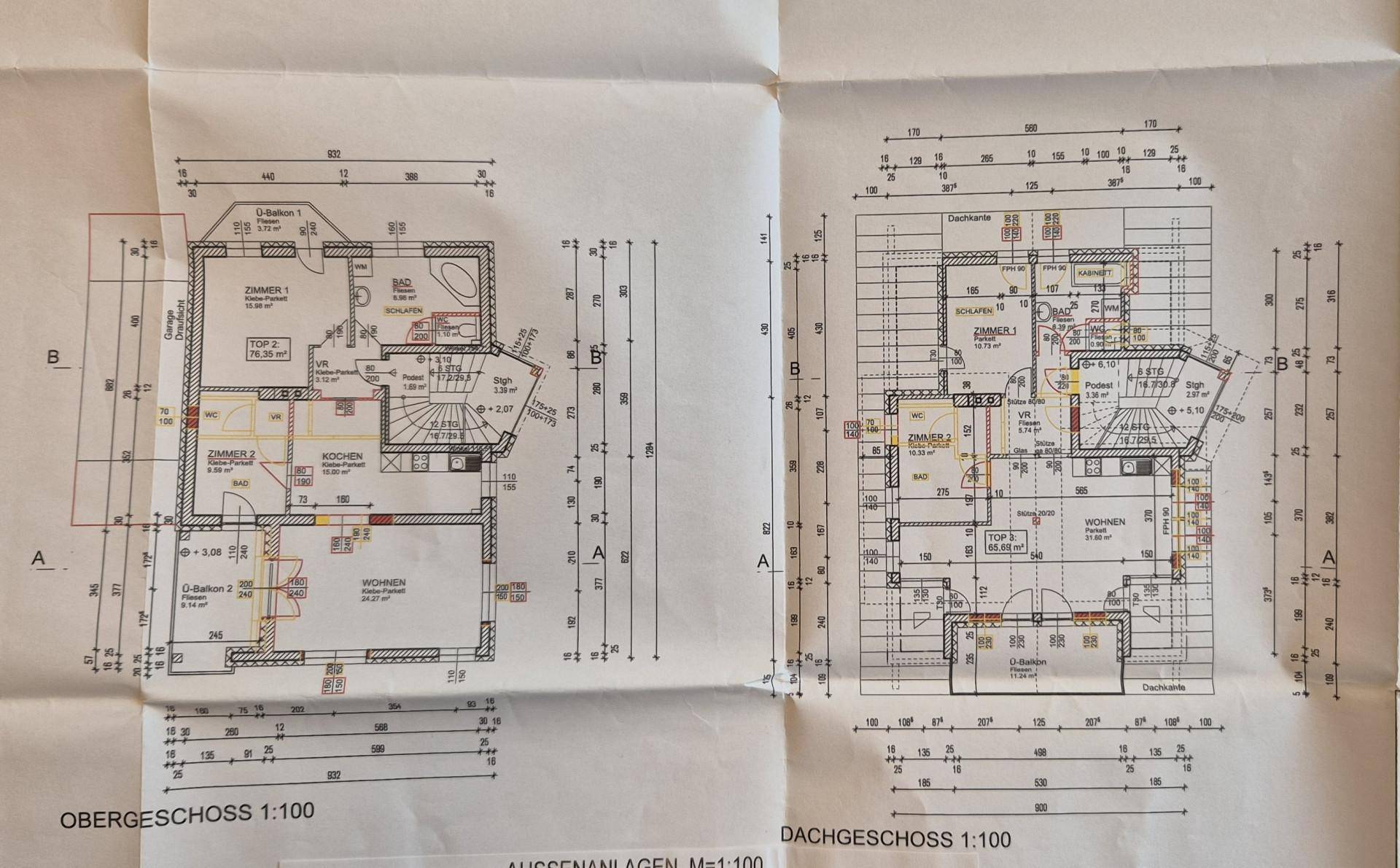 Grundrisspläne für Obergeschoss und Dachgeschoss mit Zimmern und Dachschrägen.