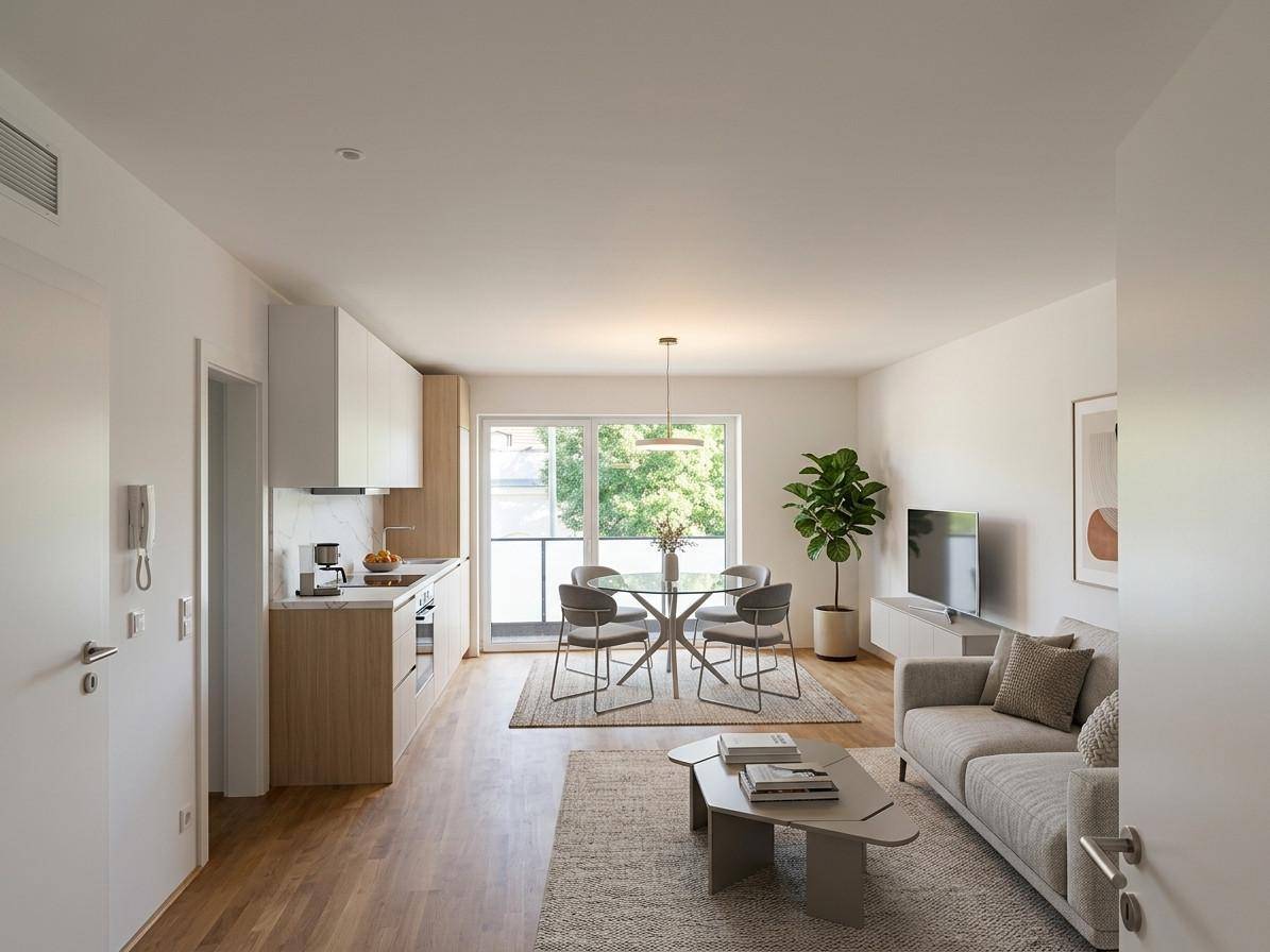 Wohnzimmer mit Küche( möbliert mit KI Unterstützung)