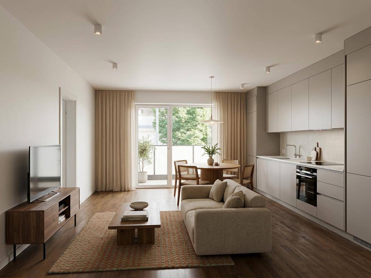 Wohnzimmer mit Küche ( möbliert mit KI Unterstützung)
