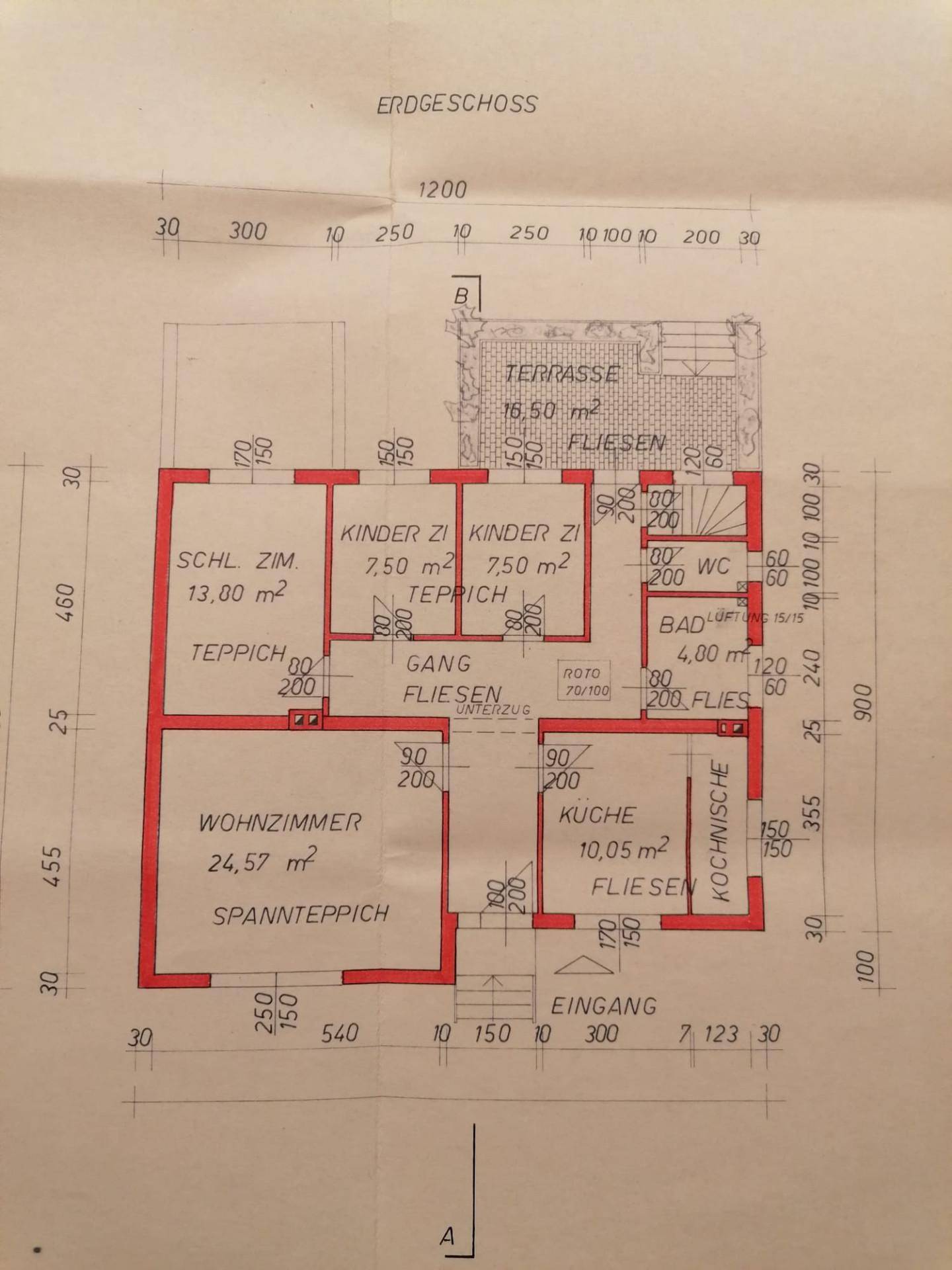 Grundriss (Anstatt dem 2. Kinderzimmer ist die Stiege )