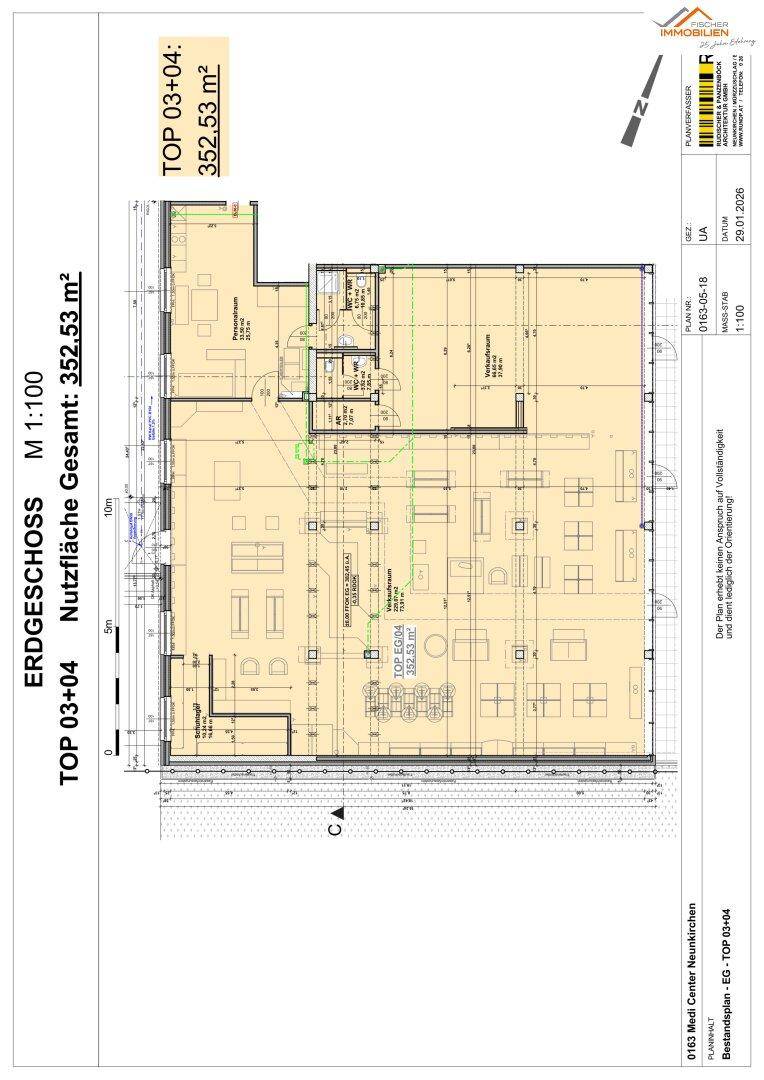 Grundriss des Erdgeschosses mit einer Gesamtfläche von 352,53 m².
