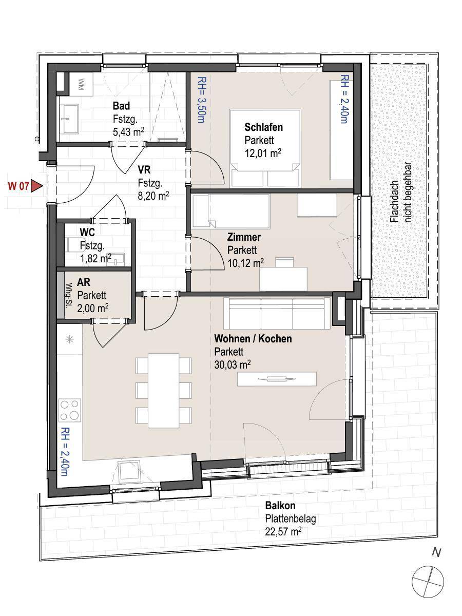 Sportplatzstraße W7: Exklusive Dachgeschosswohnung mit großem Eckbalkon in sonniger Lage - Ansicht 3