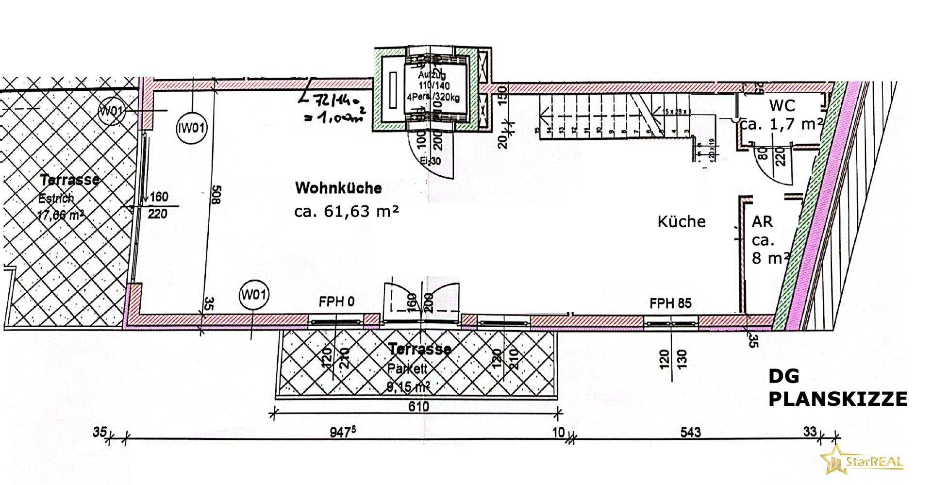 obere Wohnebene - Planskizze