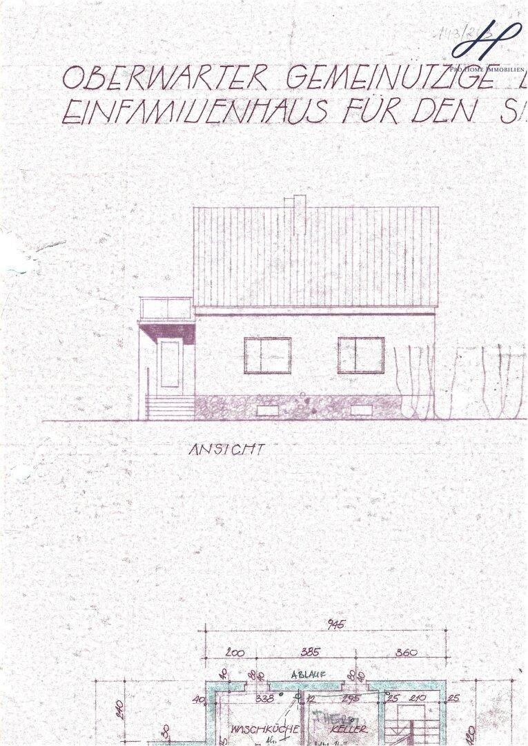 Architektonische Ansicht und Grundriss des Einfamilienhauses.