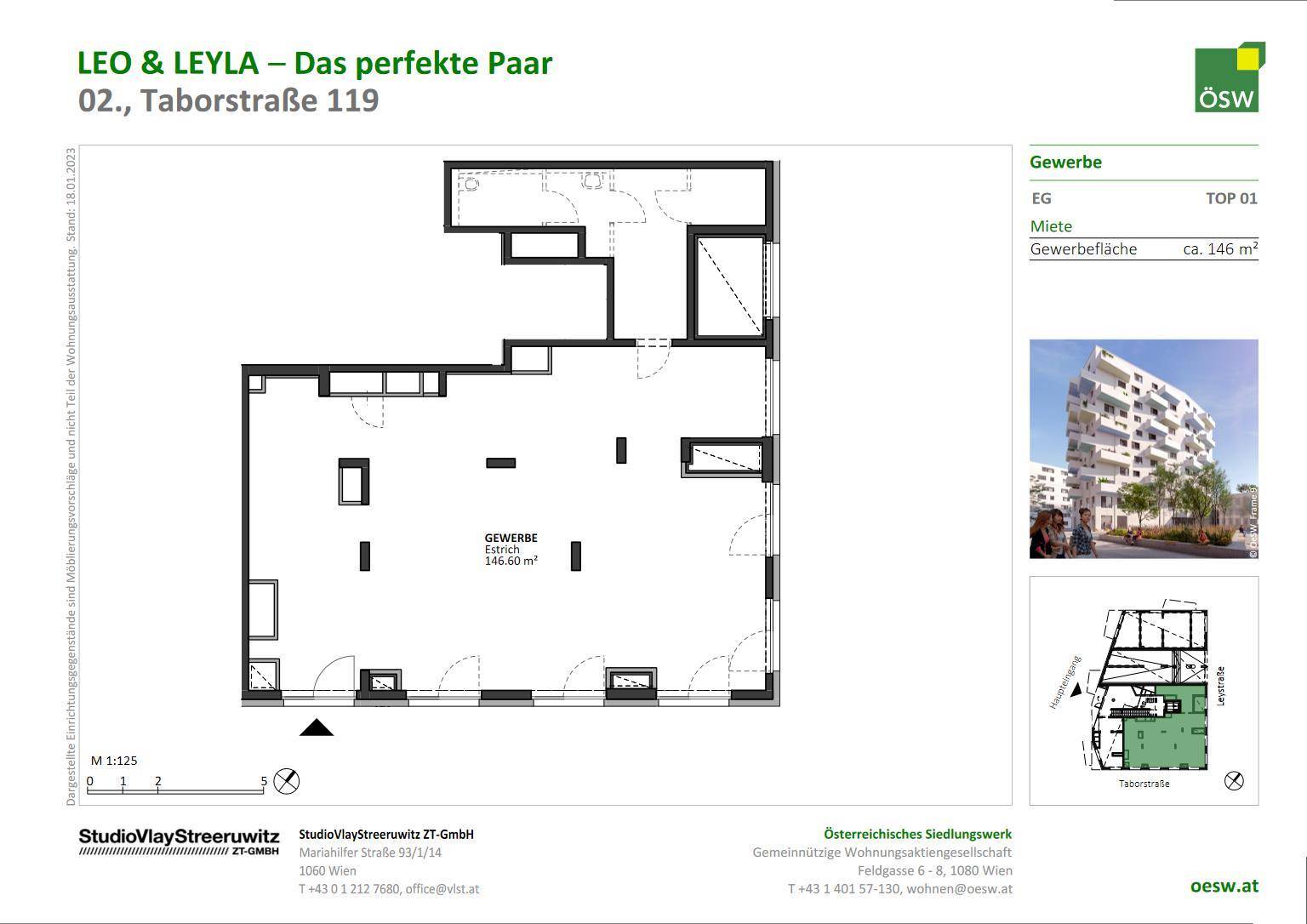 Grundrissplan einer Gewerbefläche im Erdgeschoss mit ca. 146 m² Nutzfläche.
