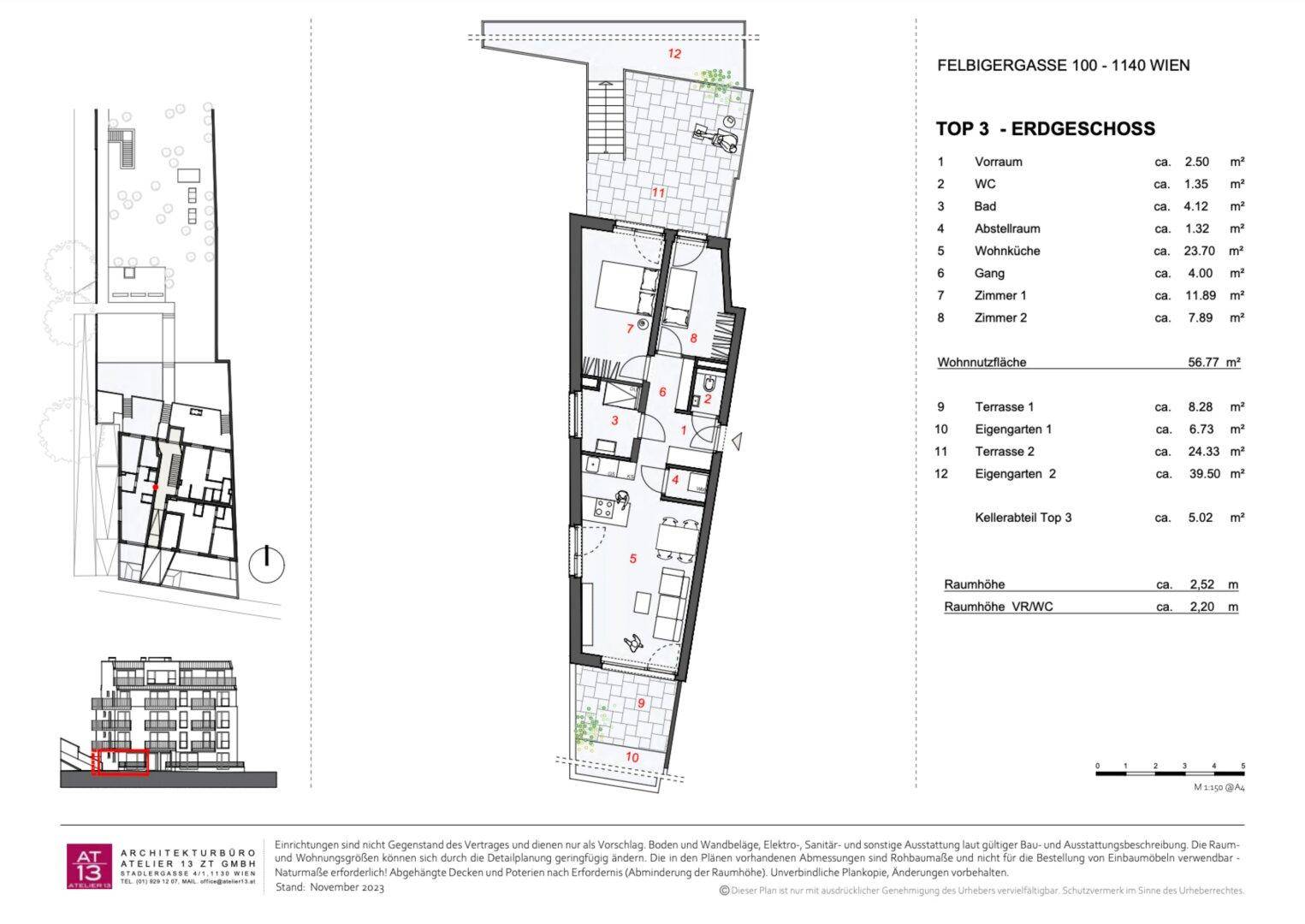 Detaillierter Grundriss des Erdgeschosses mit Wohnbereichen, Terrasse und Gartenanteil.