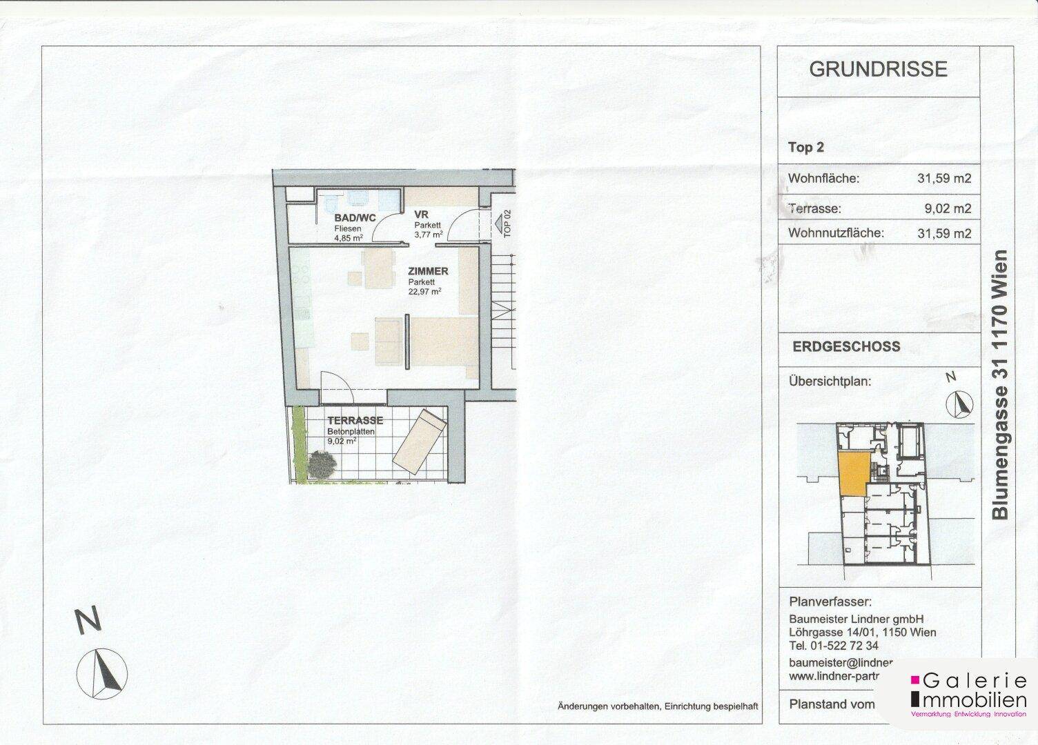 Grundrissplan für eine Erdgeschosswohnung mit Zimmer, Bad und Terrasse.