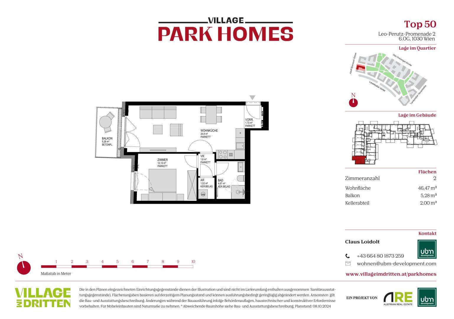Grundriss einer Wohnung mit Balkon, offenem Wohnbereich und separatem Schlafzimmer.