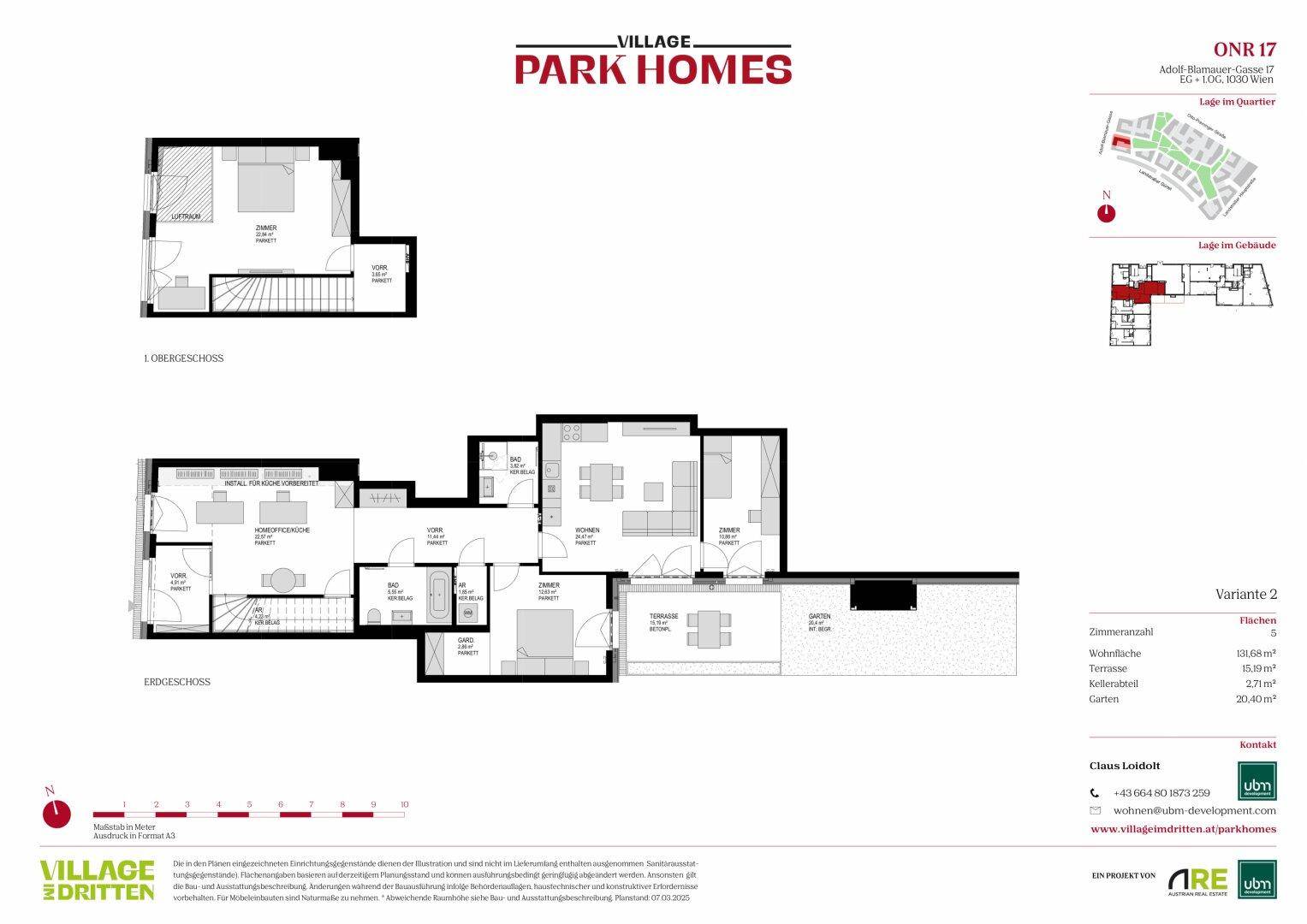 Grundrissvariante eines Hauses mit offener Wohnküche, separatem Zimmer und Außenbereichen.