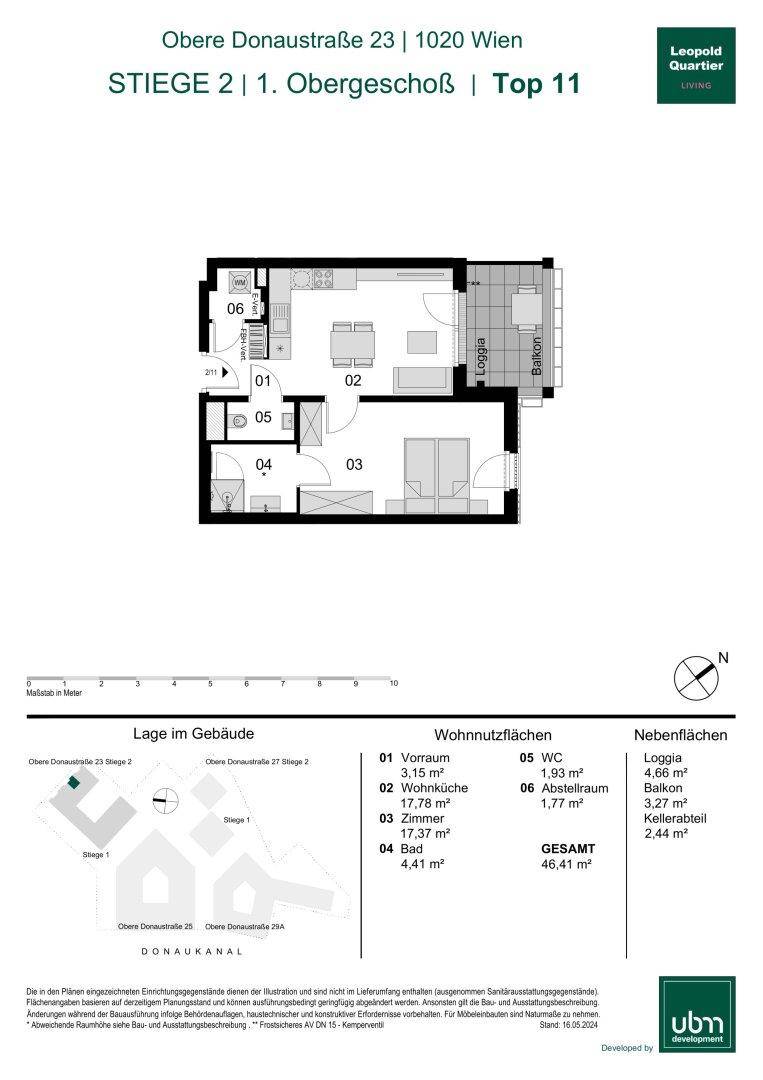Detaillierter Grundriss einer Wohnung mit Loggia und Balkon, inklusive Flächenangaben.