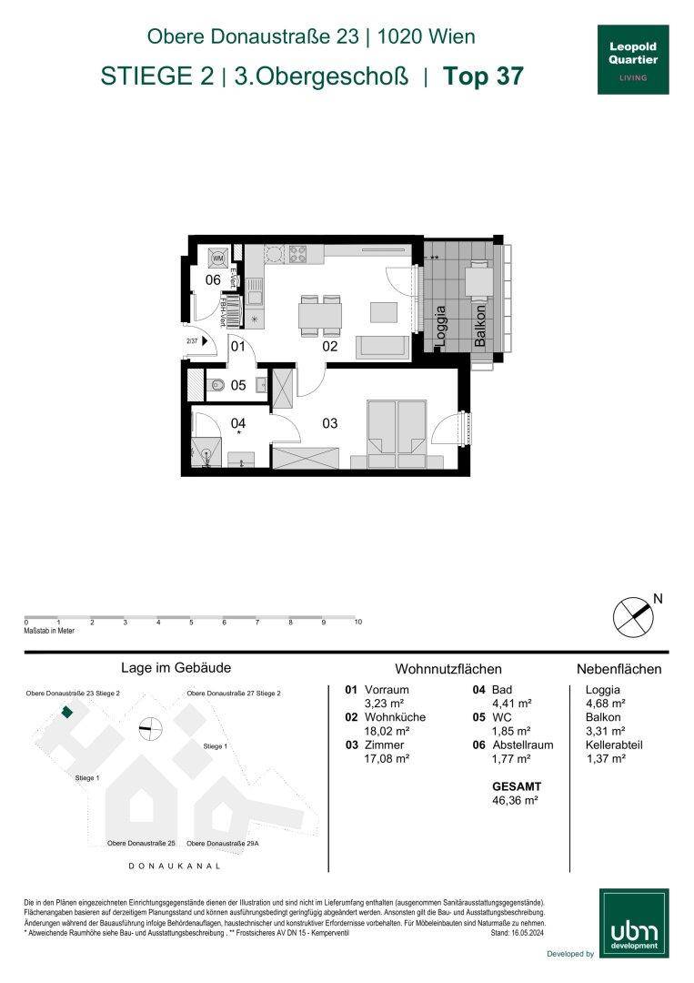 Detaillierter Grundriss einer Wohnung mit Raumaufteilung und Flächenangaben.