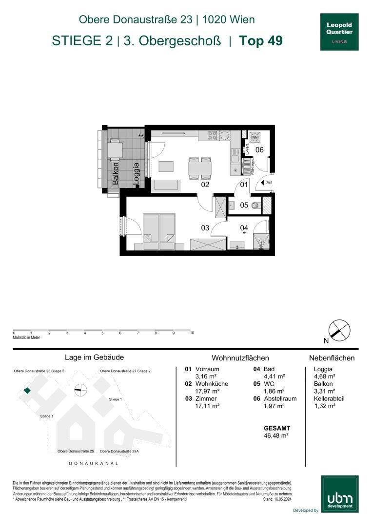 Grundriss einer Wohnung mit Balkon, Loggia und effizienter Raumaufteilung.