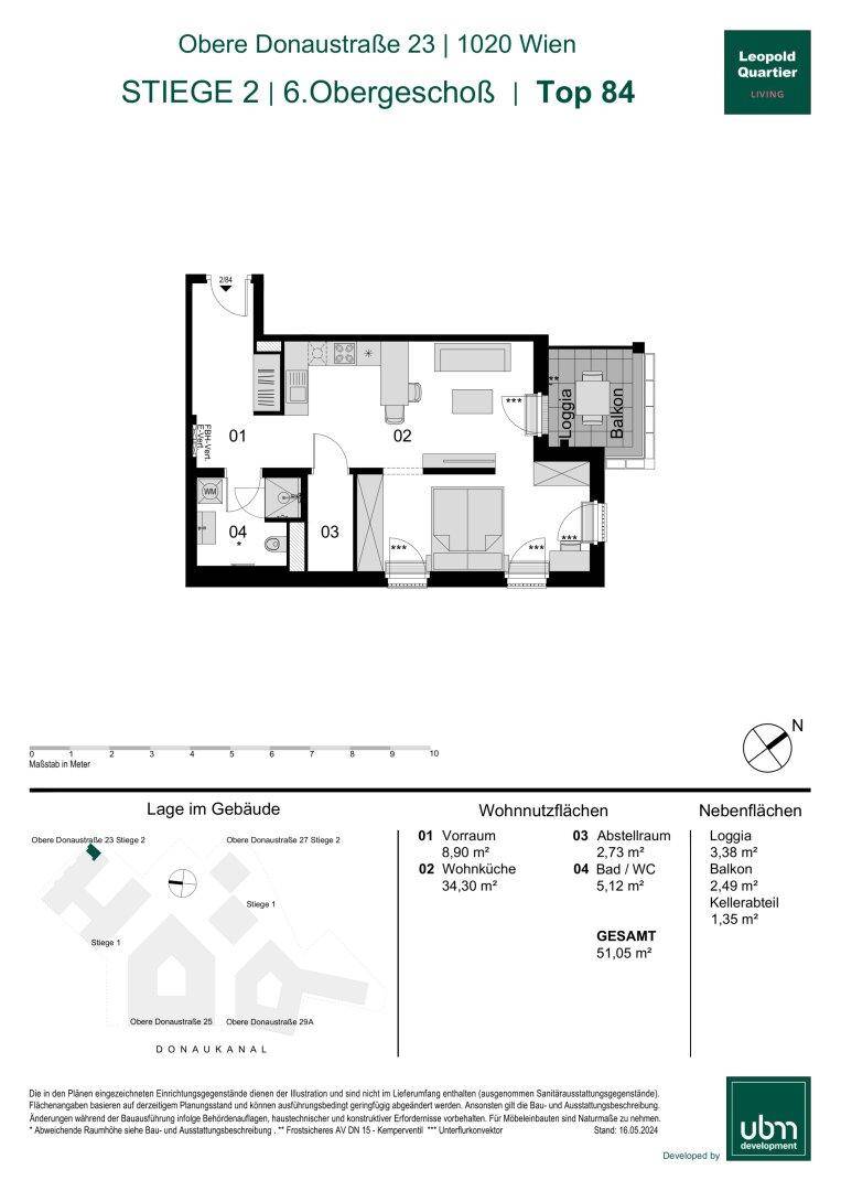 Grundriss einer Wohnung mit Loggia und Balkon, zeigt die effiziente Raumaufteilung.