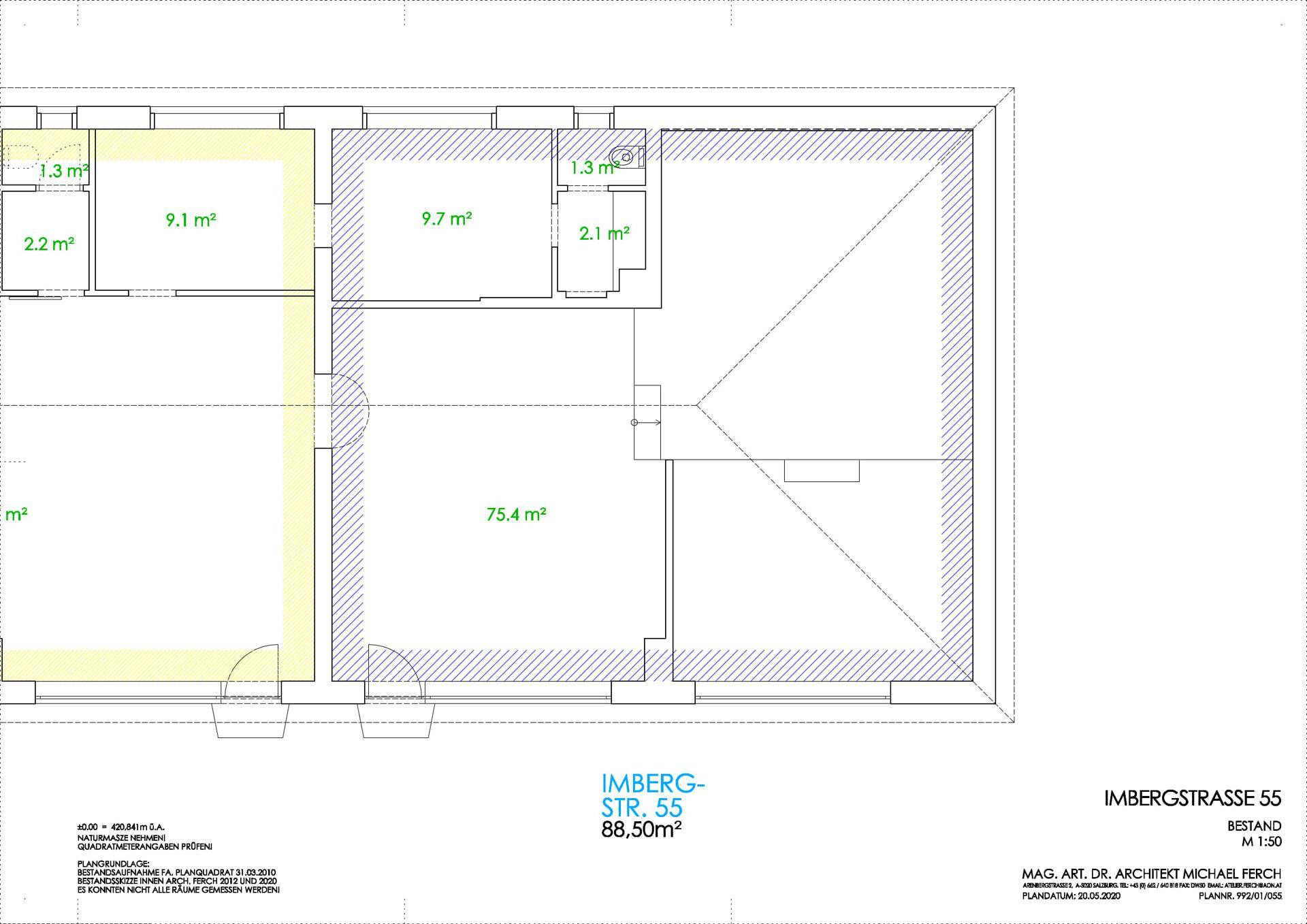 Grundriss für Imbergstraße 55 mit mehreren Räumen und einem Bereich mit Dachschräge, ideal für individuelle Gestaltung.