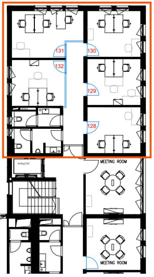 Grundrissplan zeigt die Aufteilung von Büroräumen und Besprechungszimmern auf zwei Ebenen.