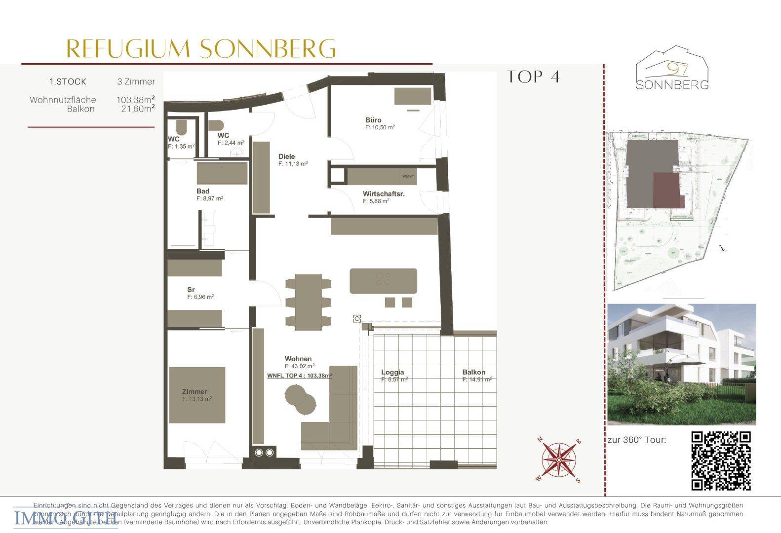 Detaillierter Grundriss der Wohnung mit Raumaufteilung und Balkonzugang.