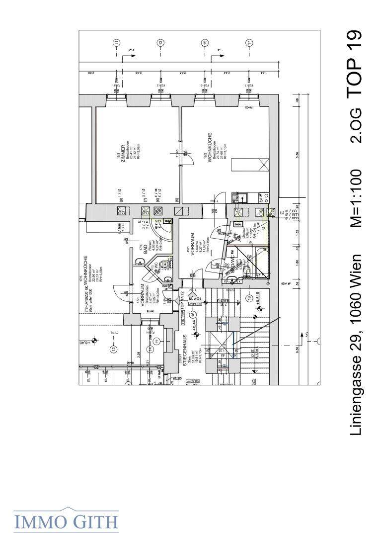 Grundriss der Wohnung im zweiten Obergeschoss mit mehreren Zimmern.