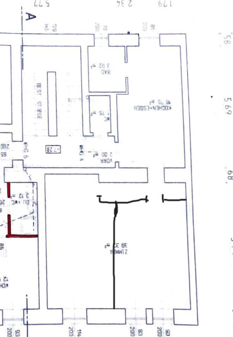 Grundrissplan der Wohnung mit Raumaufteilung und Flächenangaben.