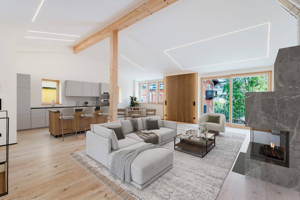 Der offene Wohn-, Koch- und Essbereich - virtuelles Home Staging