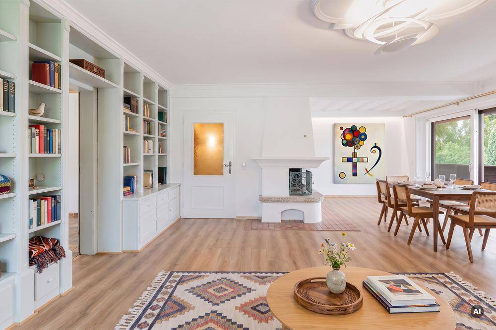 Gemütliches Schlafzimmer mit Holzbett, Einbauschrank und direktem Zugang zum Balkon mit Bergblick.