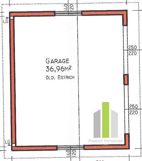 Grundriss einer geräumigen Garage mit einer Fläche von 36,96 Quadratmetern, viel Platz bietend.