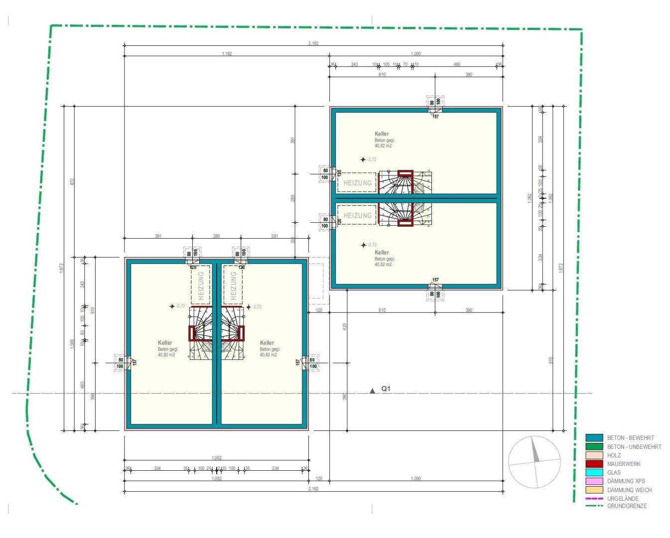 Grundriss des Kellergeschosses mit Heizungsraum und Abstellflächen.