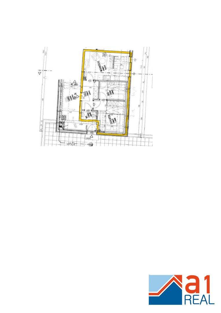 Dieser Grundriss zeigt die Aufteilung einer Wohneinheit mit mehreren Zimmern und einem hervorgehobenen Bereich.